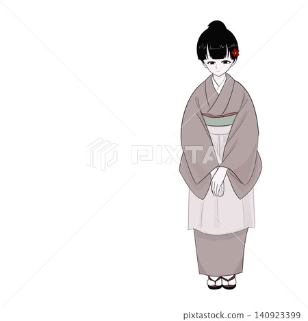一位身穿和服的女士對付款表示感謝;這是日式咖啡館的客戶服務場景。 一位身穿和服的女士對付款表示感謝;這是日式咖啡館的客戶服務場景。 140923399