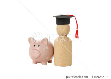 Piggy bank and figure mark school season, isolated on white, PNG Piggy bank and figure mark school season, isolated on white, PNG 140923498