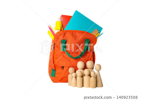 Backpack and figures mark school prep, isolated on white, PNG Backpack and figures mark school prep, isolated on white, PNG 140923508