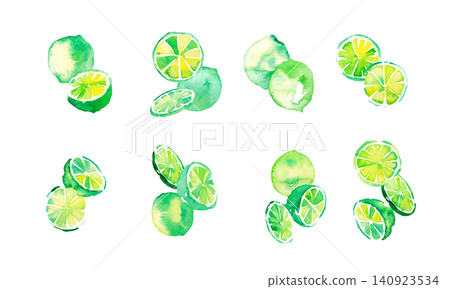 Watercolor-style lime frame set: Summer background material collection Watercolor-style lime frame set: Summer background material collection 140923534