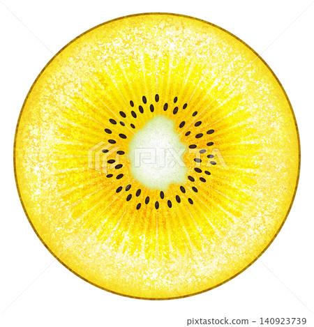 Watercolor-style illustration of a cross-section of a gold kiwi Watercolor-style illustration of a cross-section of a gold kiwi 140923739
