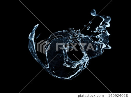 黑色背景上的抽像水花3D插圖 | 乾淨流暢的波浪和水花 140924028