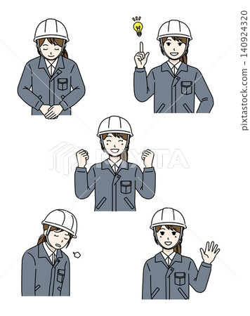 Female Worker Helmet, Gray Work Uniform (5-piece set) Female Worker Helmet, Gray Work Uniform (5-piece set) 140924320