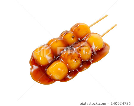 Mitarashi dango with plenty of sweet bean paste, dango with plenty of sauce, dango [white background, cutout] 140924725