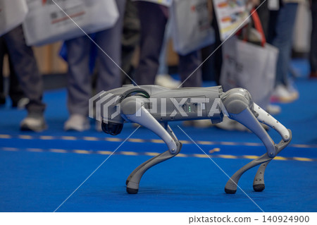 Futuristic quadruped robotic dog with smart sensors and optical camera, Concept for artificial intelligence development, automation, future technology, and innovative robotics. Futuristic quadruped robotic dog with smart sensors and optical camera, Concept for artificial intelligence development, automation, future technology, and innovative robotics. 140924900
