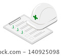 Illustration of an isometric white safety helmet and a checklist. 140925098