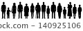 Front view of silhouettes of men and women of all ages lined up in a row - black 140925106
