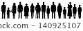 Front view of silhouettes of men and women of all ages lined up in a row - black 140925107