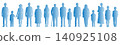 Front view of silhouettes of men and women of all ages lined up in a row - blue gradient. 140925108