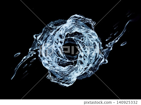 黑色背景上的抽像水花3D插圖 | 乾淨流暢的波浪和水花 140925332