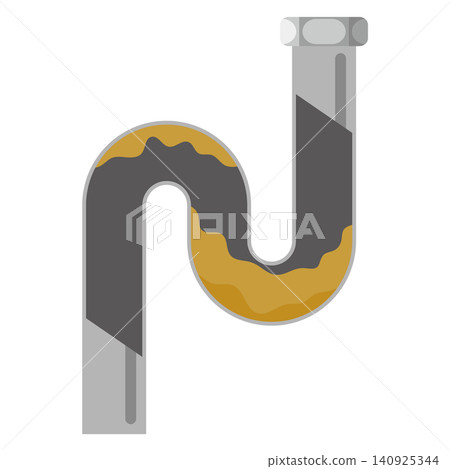 An illustration of a pipe showing a clogged drainpipe preventing water from flowing. An illustration of a pipe showing a clogged drainpipe preventing water from flowing. 140925344