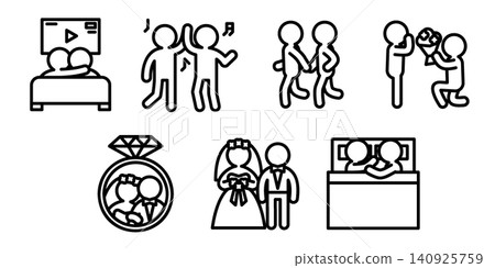 Couple Action Icon Set - Line Outline Couple Action Icon Set - Line Outline 140925759