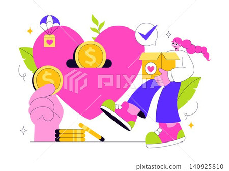 Fundraising Charity Vector Illustration Featuring Donation, Nonprofit Giving, Community Support, Volunteer Fundraising, Charity Box, and Financial Aid Fundraising Charity Vector Illustration Featuring Donation, Nonprofit Giving, Community Support, Volunteer Fundraising, Charity Box, and Financial Aid 140925810