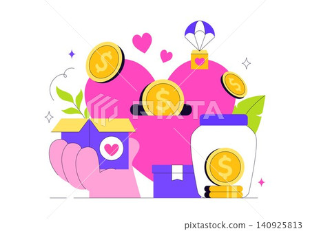 Fundraising Charity Vector Illustration Featuring Donation, Nonprofit Giving, Community Support, Volunteer Fundraising, Charity Box, and Financial Aid Fundraising Charity Vector Illustration Featuring Donation, Nonprofit Giving, Community Support, Volunteer Fundraising, Charity Box, and Financial Aid 140925813