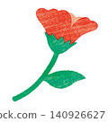 A simple and cute illustration of a single red flower in watercolor and colored pencil style. 140926627
