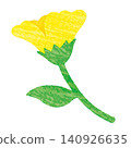 A simple and cute illustration of a single yellow flower in watercolor and colored pencil style. 140926635