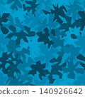 Denim blue camouflage seamless pattern. Classic camouflage stains with denim fabric texture. For clothing design. 140926642