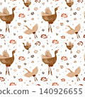 Hand drawn different plants and flowers, cute birds on white background 140926655