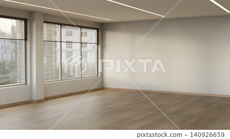 Spacious modern office interior with blank wall and panoramic windows Spacious modern office interior with blank wall and panoramic windows 140926659