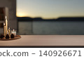 Burning candles with blurred lake background and copy space 140926671