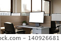 Modern office workstation with blank computer screen mockup 140926681