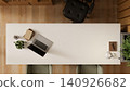 Top view executive office desk with laptop and large copy space 140926682