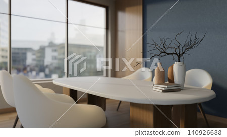 Modern meeting table with decorative vase in office interior Modern meeting table with decorative vase in office interior 140926688