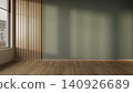Minimal empty interior with green wall and wooden floor mockup 140926689