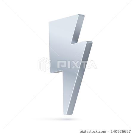 3D silver lightning icon or chrome metal thunderbolt and electric power energy arrow. Silver lightning in 3D with metal texture, realistic element of thunder bolt flash for battery power energy charge 3D silver lightning icon or chrome metal thunderbolt and electric power energy arrow. Silver lightning in 3D with metal texture, realistic element of thunder bolt flash for battery power energy charge 140926697