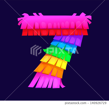 Pinata font, Mexican alphabet cartoon typeface number 7 for fiesta ABC type. Mexican pinata font number 7 Seven with vibrant bright colorful paper fringes for Mexico holiday fiesta party Pinata font, Mexican alphabet cartoon typeface number 7 for fiesta ABC type. Mexican pinata font number 7 Seven with vibrant bright colorful paper fringes for Mexico holiday fiesta party 140926729