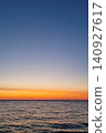 Serene Sunset Over Tranquil Ocean Horizon in Golden Hour 140927617