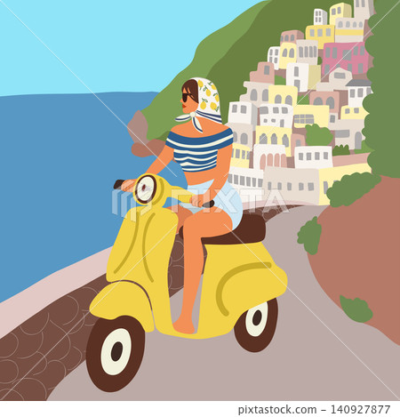 Girl on Scooter. Italian Coast Summer Ride Girl on Scooter. Italian Coast Summer Ride 140927877