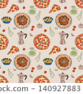 Amalfi Kitchen Pattern. Pizza Pasta Moka Olives 140927883