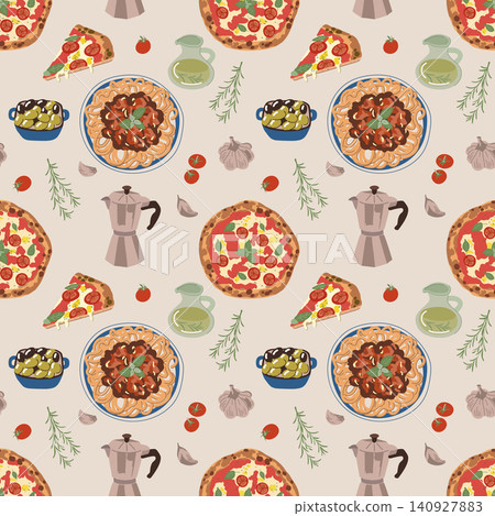 Amalfi Kitchen Pattern. Pizza Pasta Moka Olives Amalfi Kitchen Pattern. Pizza Pasta Moka Olives 140927883