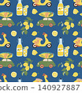 Amalfi Pattern. Scooter Car Lemons Limoncello Blue 140927887
