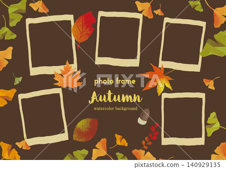 Autumn watercolor photo frame set: Photo templates featuring autumn leaves and ginkgo trees. 140929135