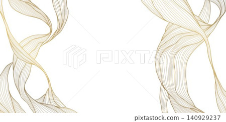 Vector oriental abstract wave pattern with elegant golden lines, Japanese sea Asian texture. Wallpaper, packaging, posters, wine labels, branding. Art deco premium frame. Vector oriental abstract wave pattern with elegant golden lines, Japanese sea Asian texture. Wallpaper, packaging, posters, wine labels, branding. Art deco premium frame. 140929237