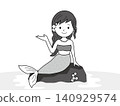 A monochrome illustration of a mermaid girl sitting on a rock. A monochrome illustration of a mermaid girl sitting on a rock. 140929574