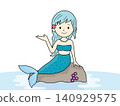 An illustration of a mermaid girl sitting on a rock, in blue with outlines. An illustration of a mermaid girl sitting on a rock, in blue with outlines. 140929575