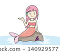 An illustration of a mermaid girl sitting on a rock, in pink with outlines. An illustration of a mermaid girl sitting on a rock, in pink with outlines. 140929577