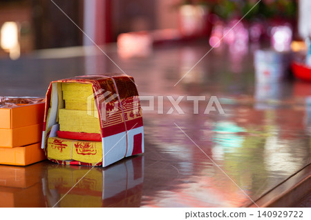 Traditional Taiwanese temple offerings and altar items, folk beliefs and prayer materials Traditional Taiwanese temple offerings and altar items, folk beliefs and prayer materials 140929722