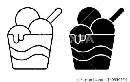 Bucket of ice cream topping scoops and a spoon. Vector ice cream on white background 140930754