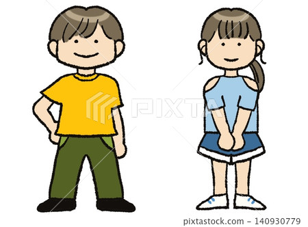 簡單的兒童(男孩和女孩)插圖,小學高年級版本。 簡單的兒童(男孩和女孩)插圖,小學高年級版本。 140930779