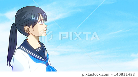 An anime-style illustration of a female student looking up at the sky. An anime-style illustration of a female student looking up at the sky. 140931488