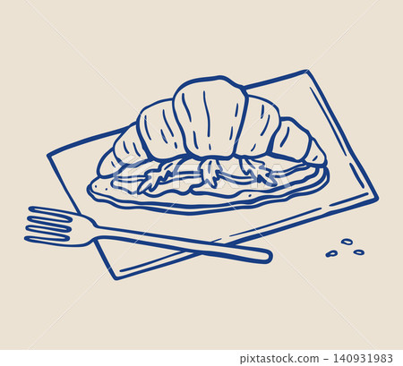 Croissant sandwich with fresh filling on a napkin Croissant sandwich with fresh filling on a napkin 140931983