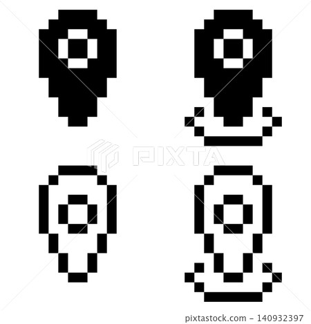 Set of 4 black and white pixel art minimap pin icons with transparent backgrounds. Set of 4 black and white pixel art minimap pin icons with transparent backgrounds. 140932397