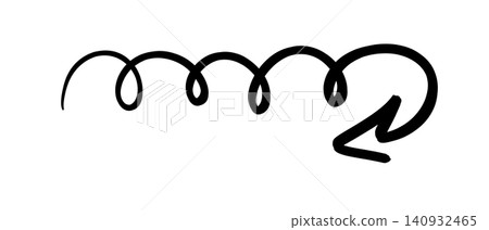 Hand drawn spiral arrow pointing down and to the left with a simple design on transparent or white background Hand drawn spiral arrow pointing down and to the left with a simple design on transparent or white background 140932465
