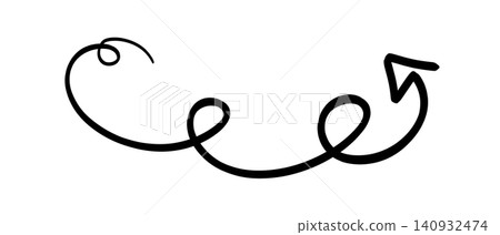 Hand-drawn curly arrow pointing to the right with a playful flourish on transparent or white background Hand-drawn curly arrow pointing to the right with a playful flourish on transparent or white background 140932474