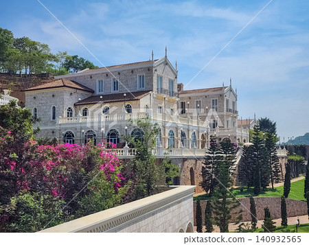 Castello di Bellagio European-style stone mansion with terraced gardens and bougainvillea in Pattaya, Thailand 140932565