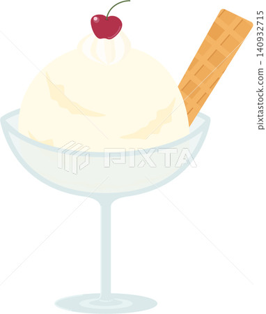 Cool and sweet vanilla ice cream in a dessert glass, served with a cherry and a wafer. Cool and sweet vanilla ice cream in a dessert glass, served with a cherry and a wafer. 140932715
